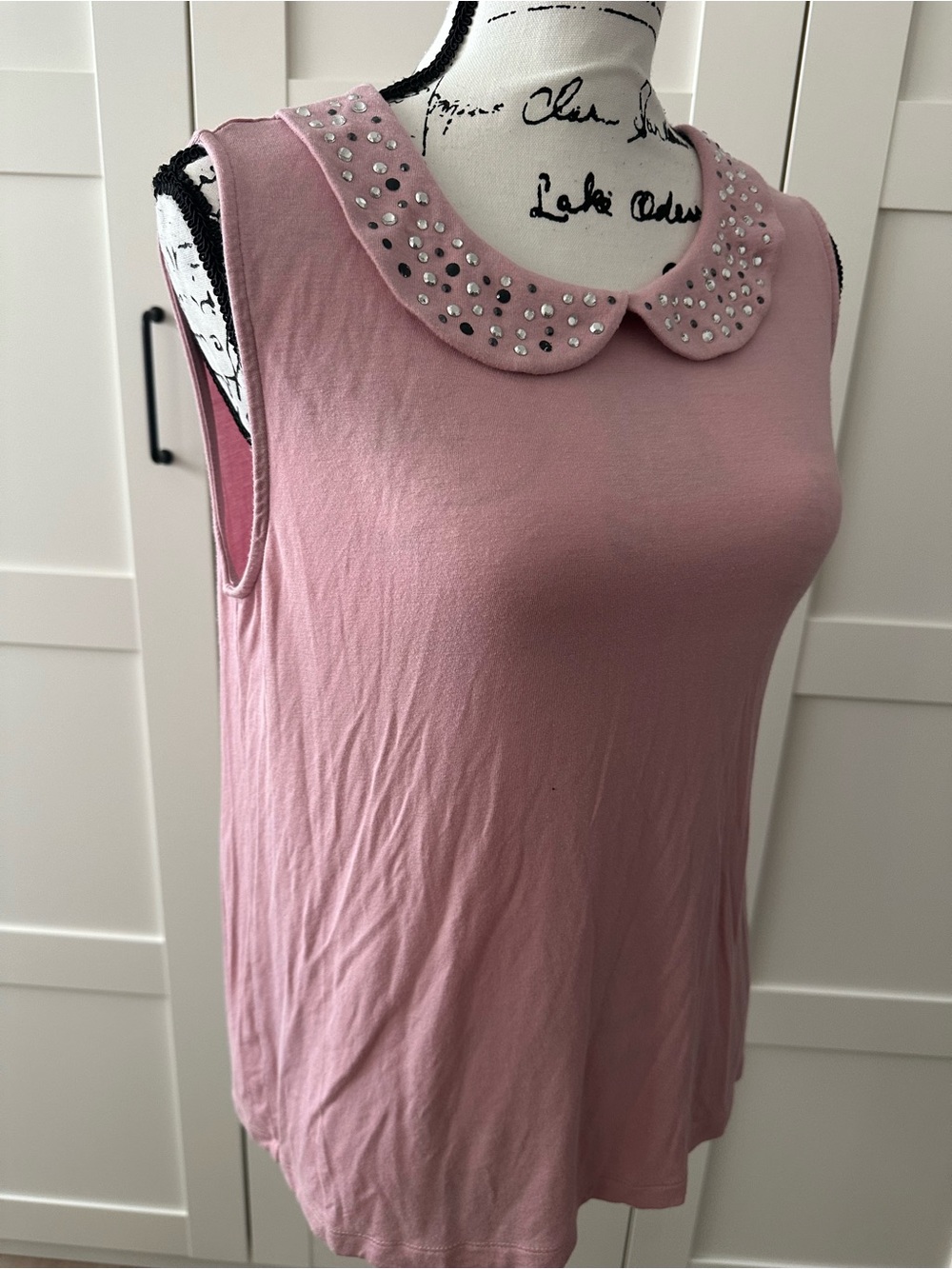 George Pink Sleeveless Top with Embellished Collar. Size Medium.